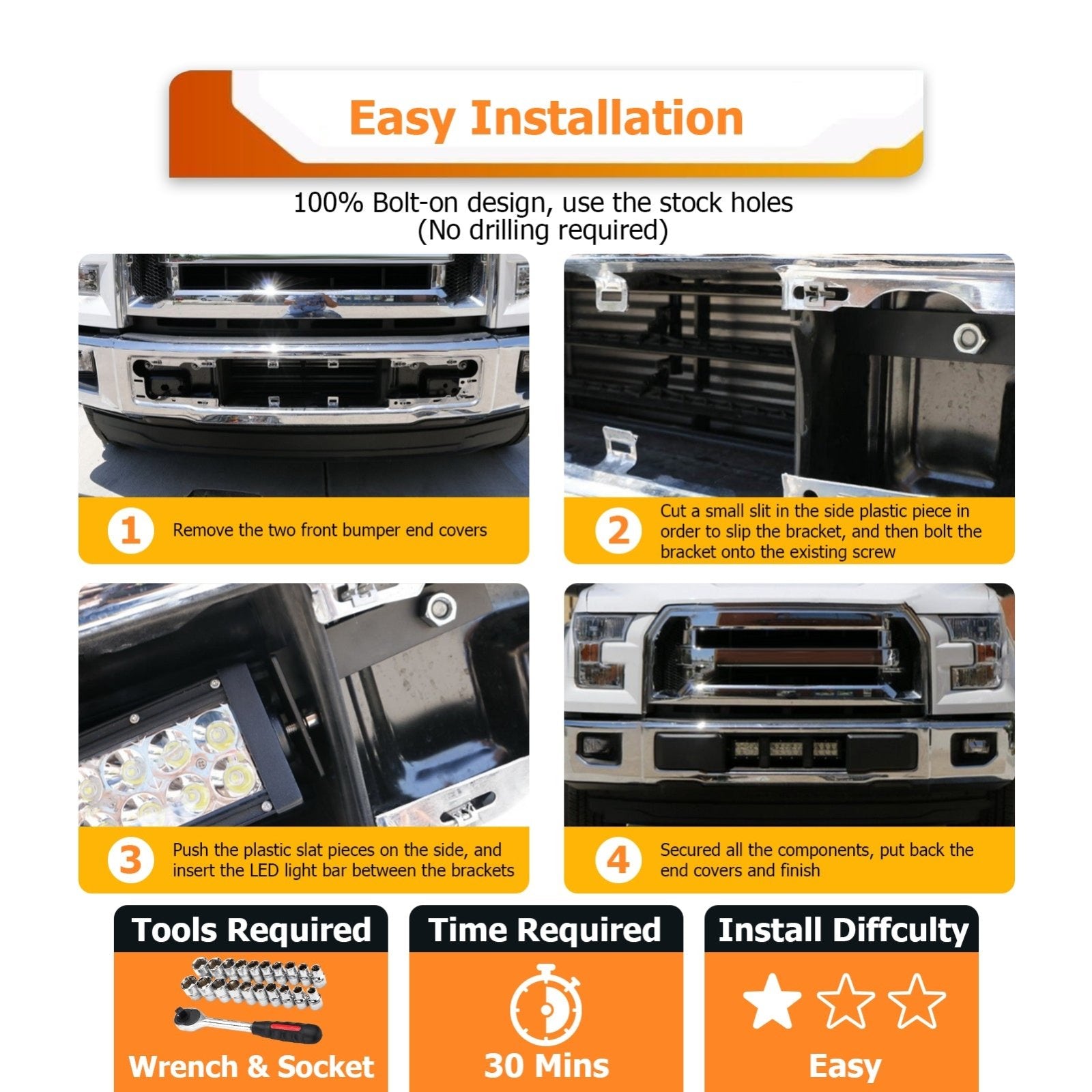 2015-2020 Ford F-150 XLT Lariat Limited Front Bumper 18" LED Light Bar Mount Brackets - Weisen