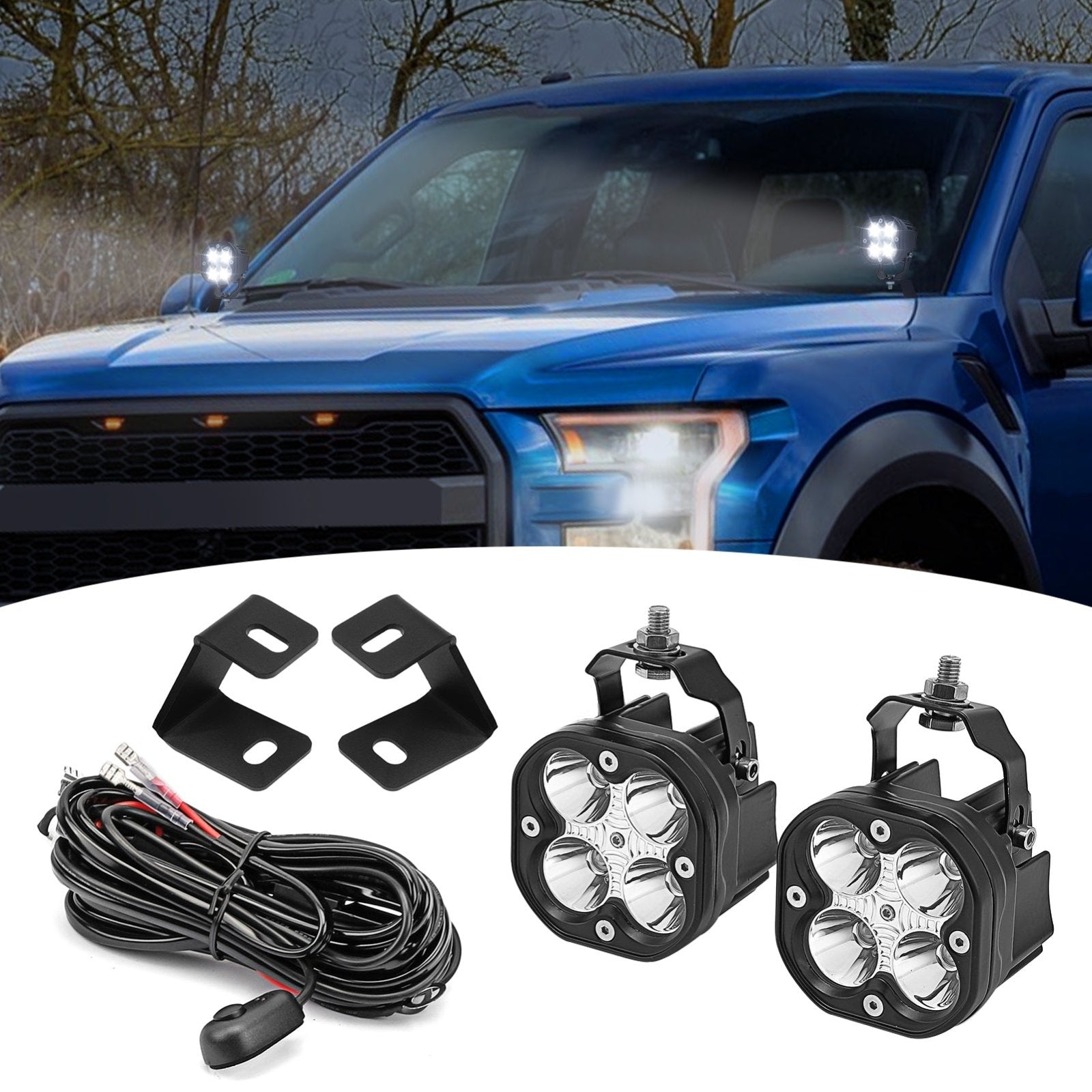 2015-2023 Ford F150 SVT Raptor Over Hood Ditch LED Work Lights Bracket ...