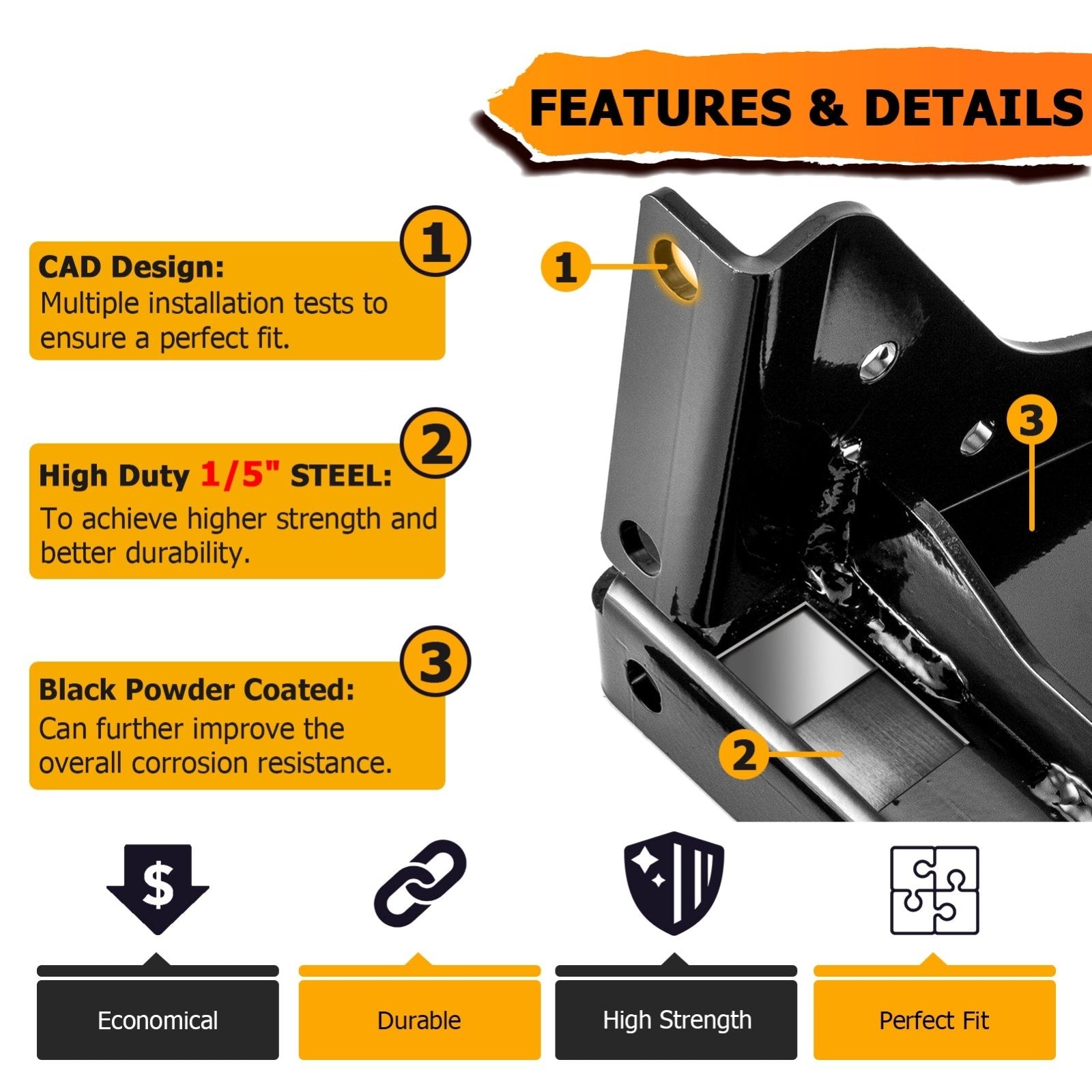 2015 - 2023 Kawasaki Mule PRO FXT DXT FX DX Heavy Duty Steel UTV Winch Mounting Bracket - WeiSen - 80106031