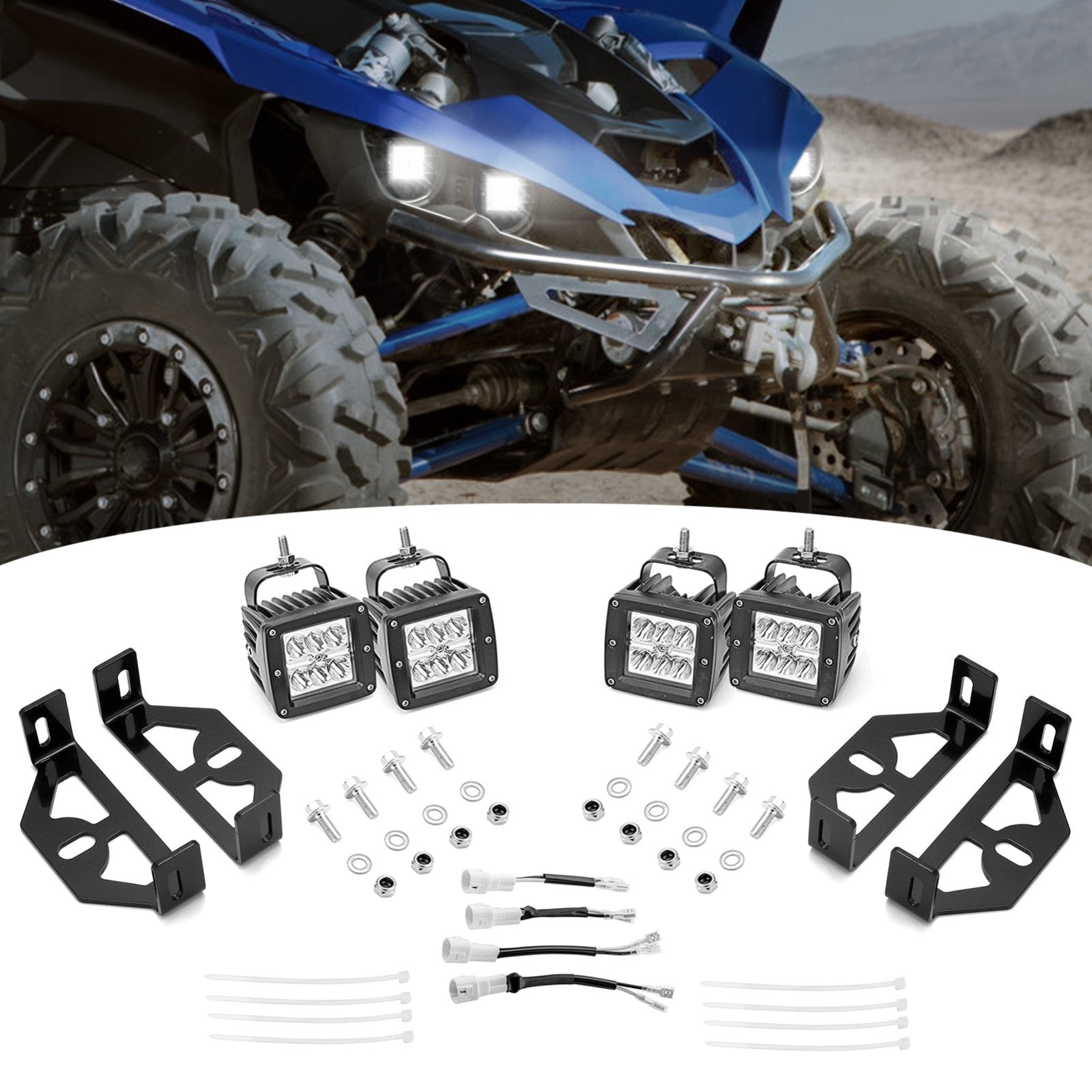 2015-2023 Yamaha YXZ1000R Front Bumper 4x LED Light Pods Headlight Kit (Plug & Play) - Weisen
