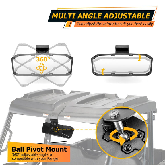 2015+ Polaris Ranger EV ETX XP 570 900 1000 Tempered Glass Center Rear View Mirror - WeiSen - 80301037