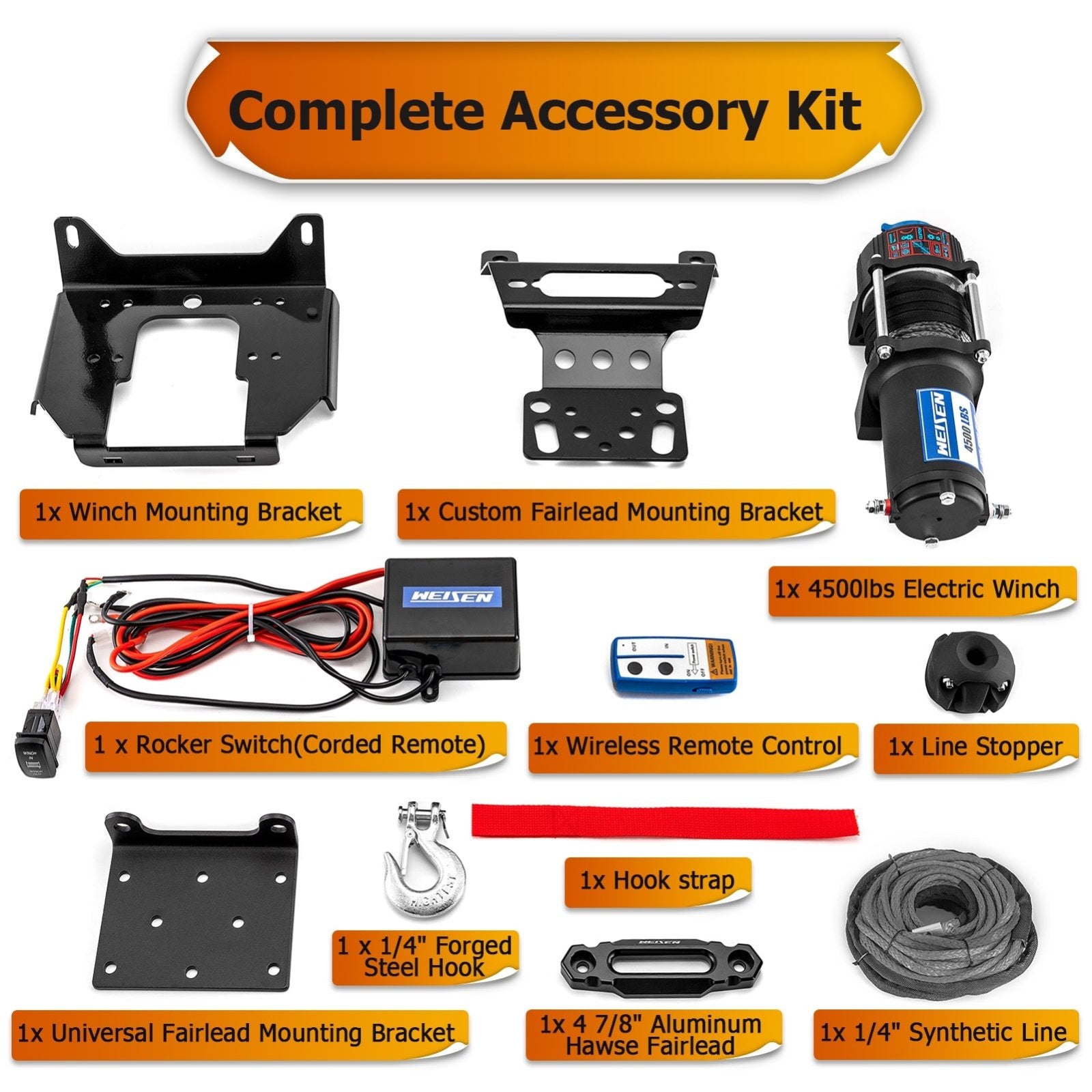 2015+ Polaris RZR 900 1000 Turbo General 1000 XP 1000 UTV ATV 4500lb 12V Electric Winch Kit - Weisen