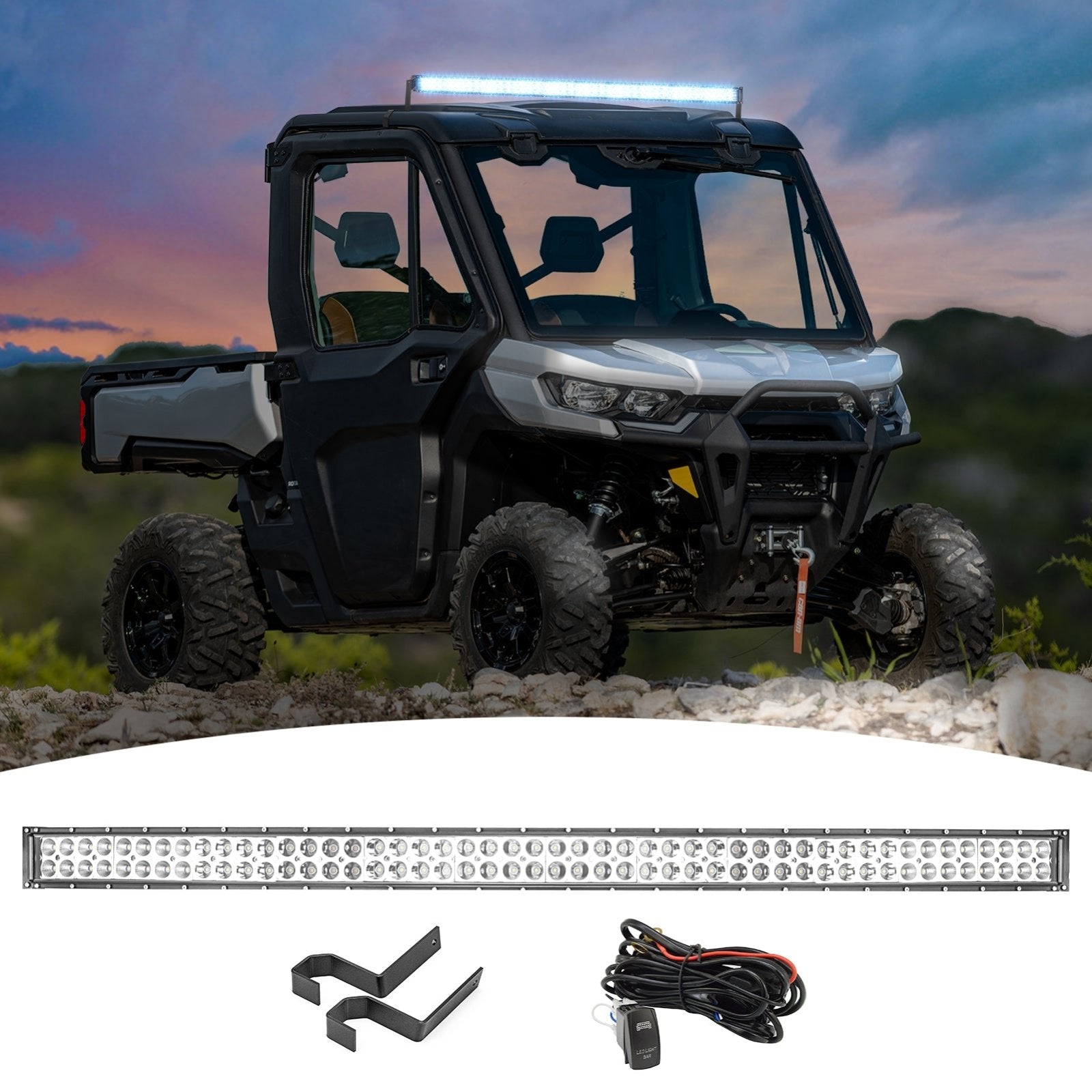 2016 - 2024 Can Am Defender 500 800 1000 Max Roof 52" Curved LED Light Bar Mount Kit - WeiSen - ZT179+LED013+WI002