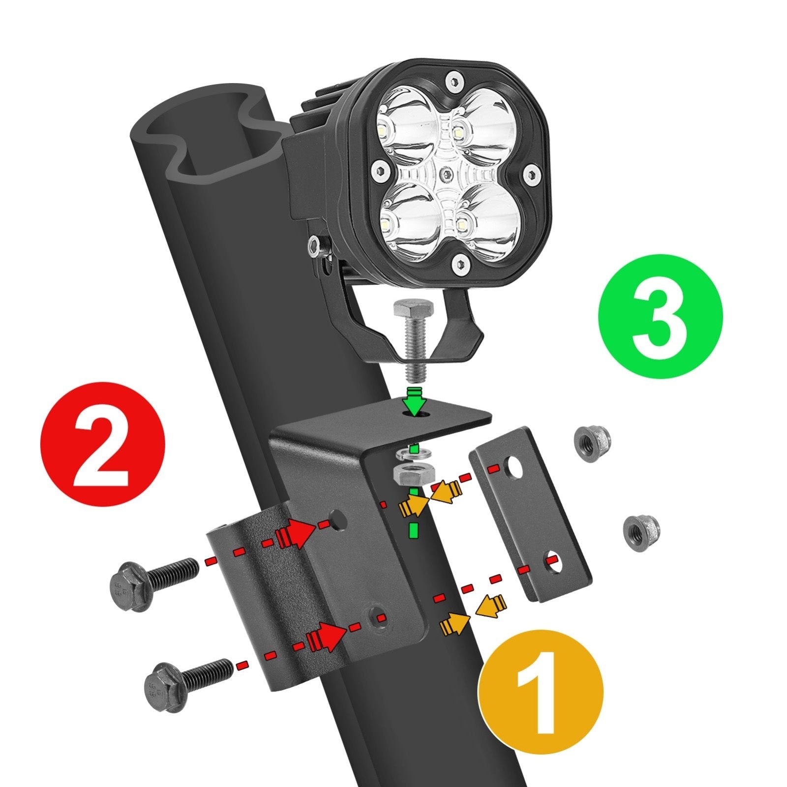 2016-2023 Can-Am Defender Maverick X3 Trail A-Pillar LED Light Pods Mount Brackets Kit - Weisen