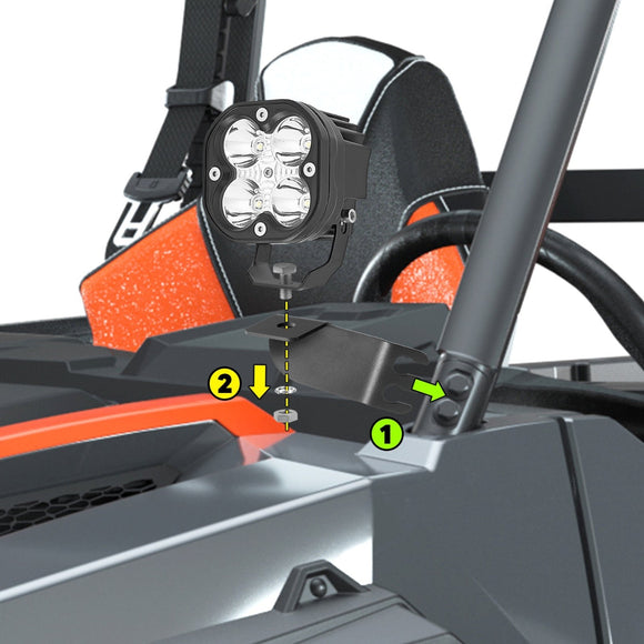 2017 - 2022 Polaris General 1000/4 1000 A - Pillar Roll Cage Light Pod Brackets Kit - WeiSen - ZT071+70201006+WI005 - A