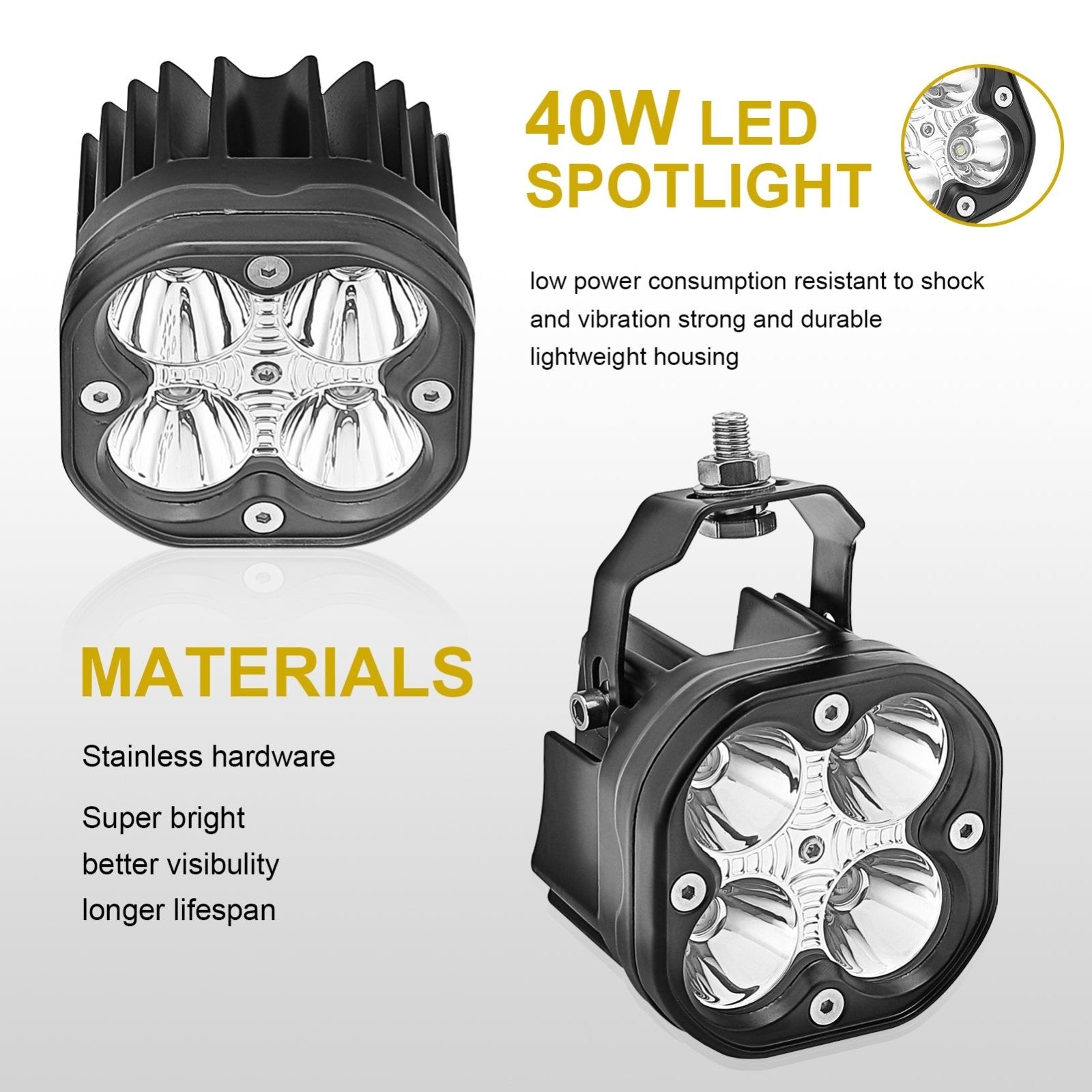 2016-2023 Toyota Tacoma Hood Ditch 40W High Power LED Light Pods Brackets Kit - Weisen