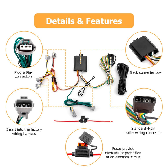 2016 - 2023 Toyota Tacoma Vehicle - Side 4 - Pin Trailer Wiring Harness w/ Plug & Play Connector - WeiSen - 70206014