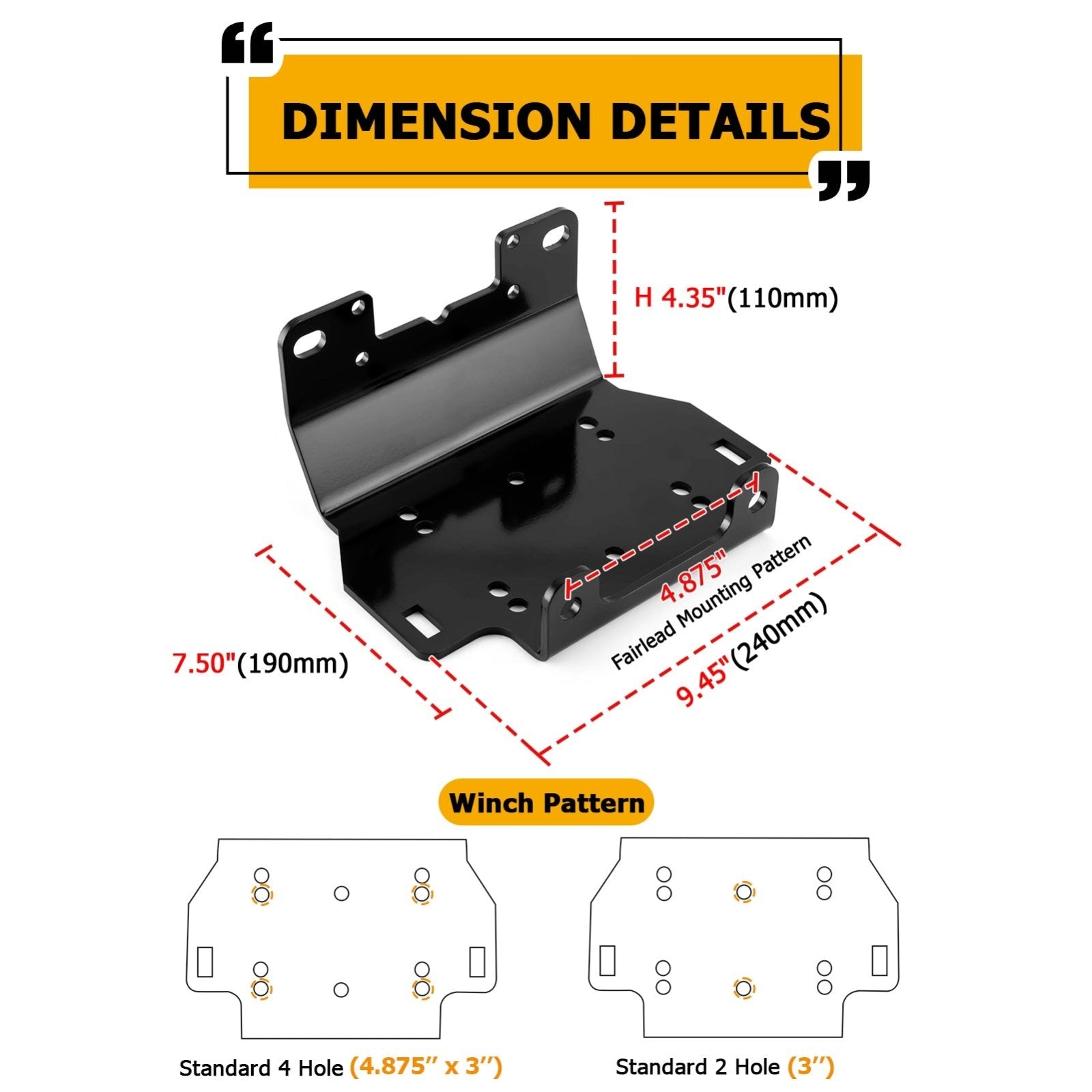 2016-2023 Yamaha Grizzly 700 Kodiak 700 Solid Steel Winch Mounting Bracket - Weisen