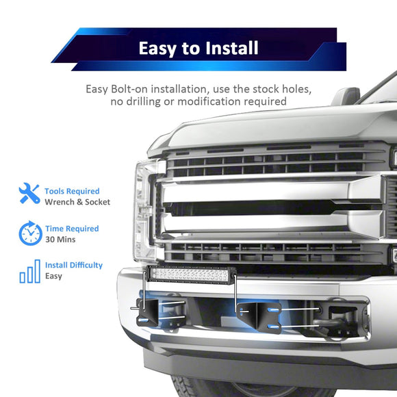 2017 - 2019 Ford F250 F350 Super Duty Front Bumper Lower Grill 22" Light Bar Mounting Bracket - WeiSen - 70102048