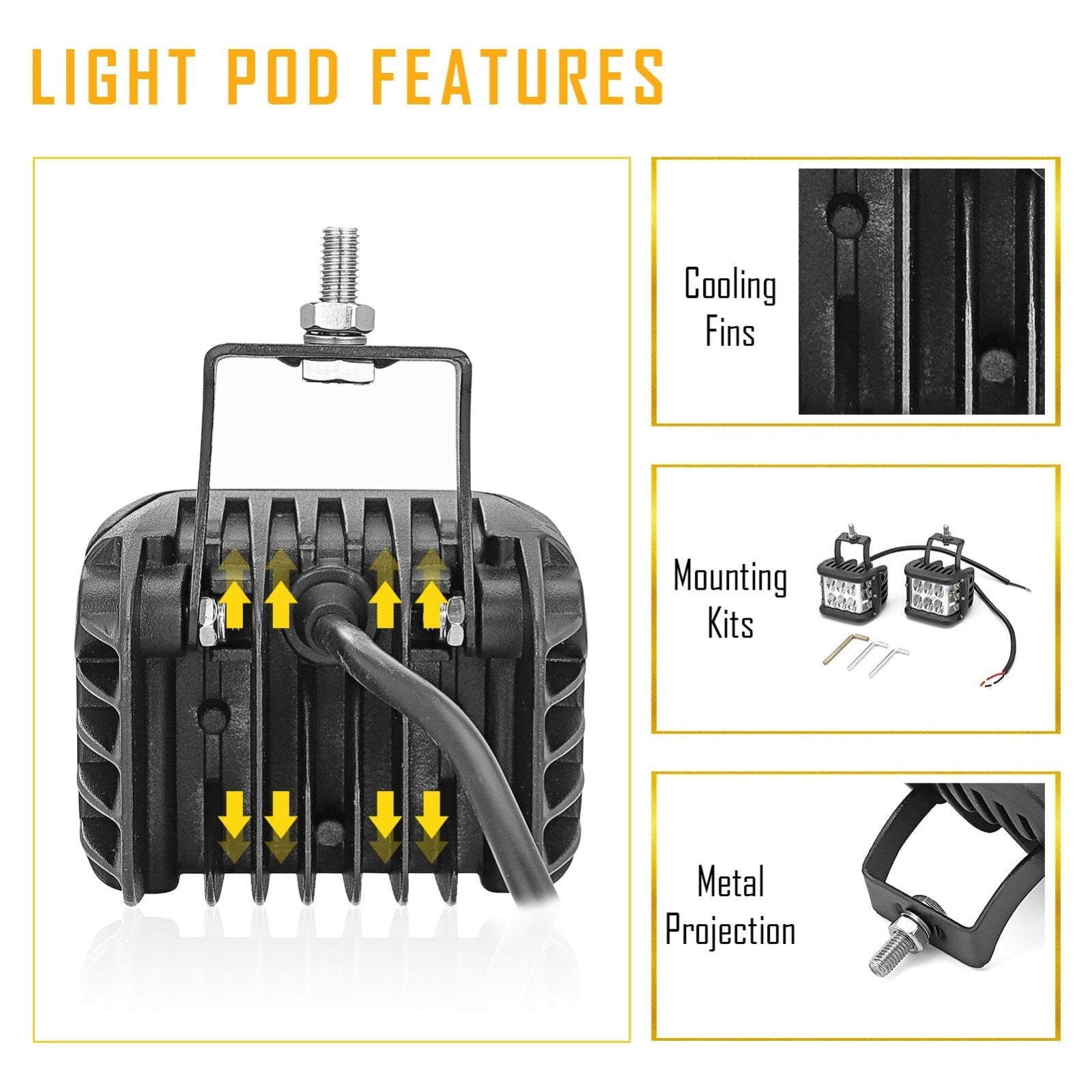 2017- 2022 Can Am Maverick X3 A-Pillar 60W LED Work Light Pods Bracket Wire Kit - Weisen