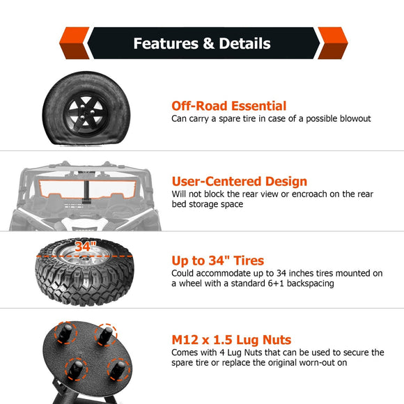 2017 - 2024 Can Am Maverick X3/Maverick X3 Max Heavy Duty Steel UTV Spare Tire Carrier Mount - WeiSen - 80111001