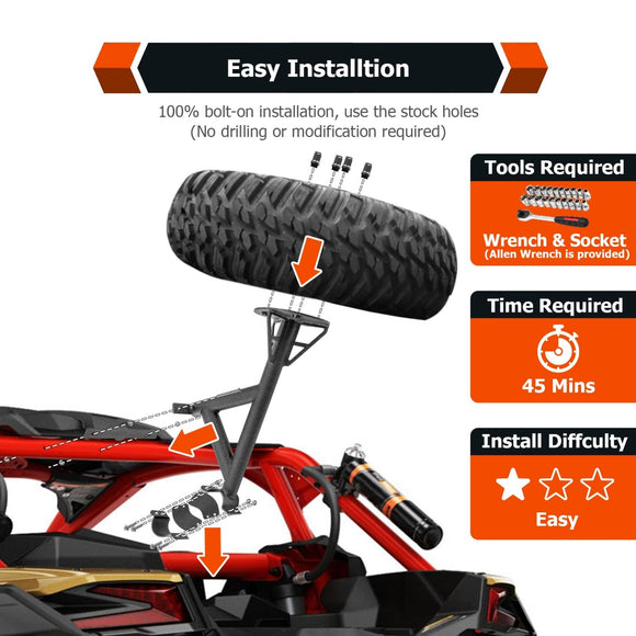 2017 - 2024 Can Am Maverick X3/Maverick X3 Max Heavy Duty Steel UTV Spare Tire Carrier Mount - WeiSen - 80111001