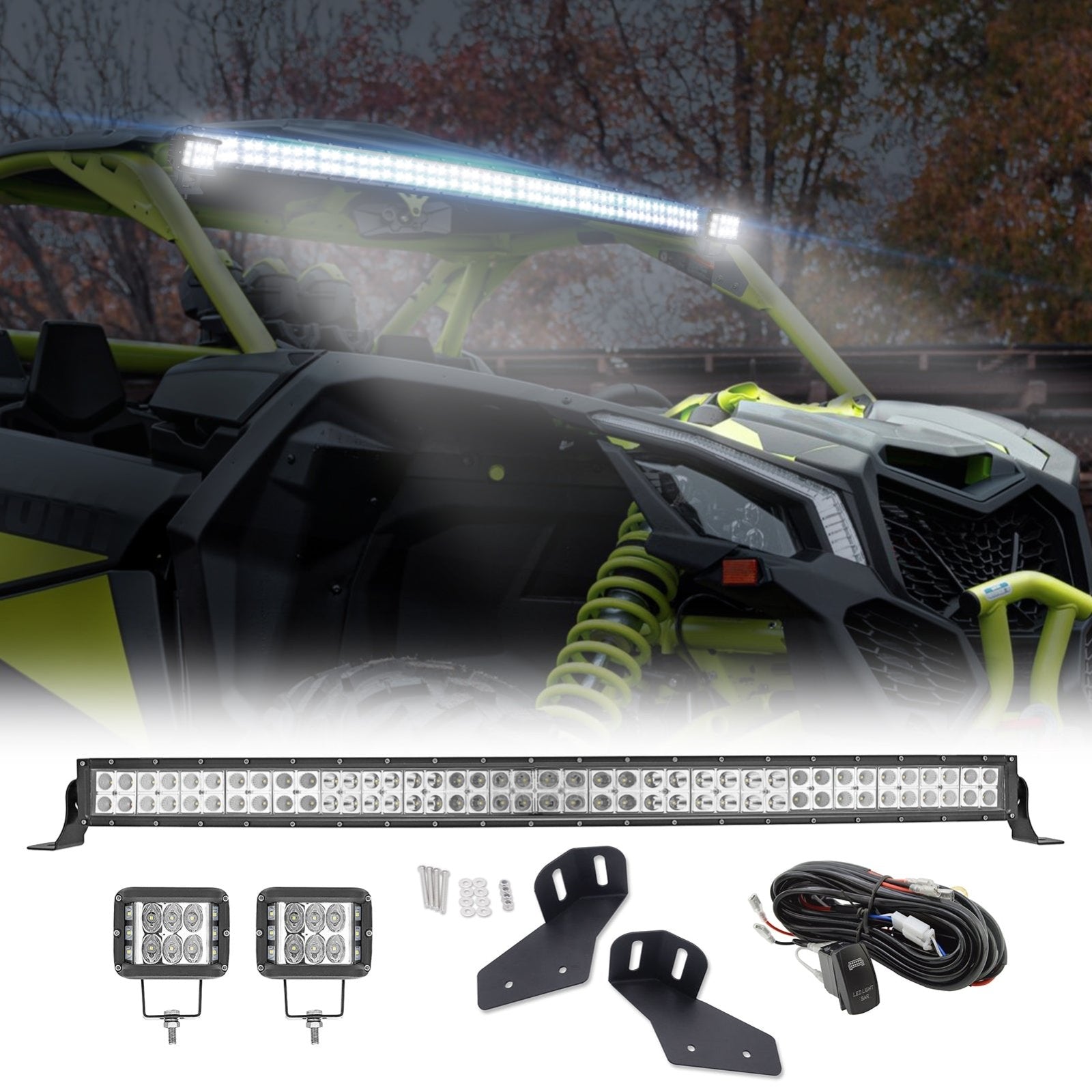 2017- 2023 Can Am Maverick X3 Roof 42" LED Light Bar + Light Pods Bracket Kit - Weisen