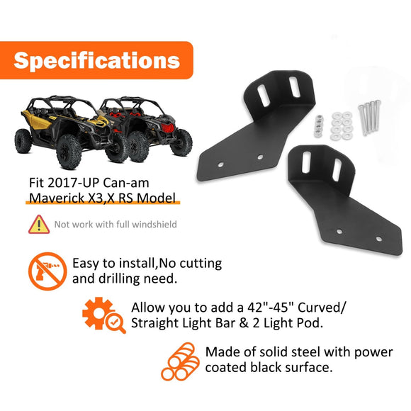 2017 - 2024 Can Am Maverick X3 Roof 42" LED Light Bar + Light Pods Bracket Kit - WeiSen - ZT009 - B+LED002+LED009+WI004