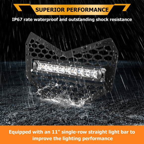 2017 - 2024 Can Am Maverick X3/Maverick X3 Max Steel Front Mesh Grille w/ 11" Single Row Straight Light Bar - WeiSen - 80205001