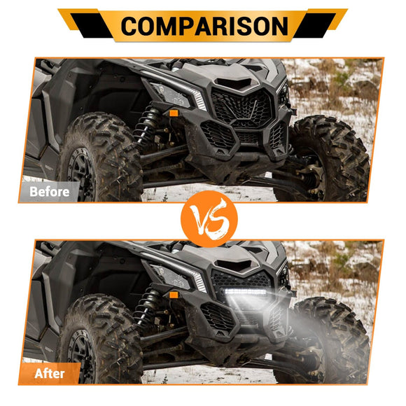 2017 - 2024 Can Am Maverick X3/Maverick X3 Max Steel Front Mesh Grille w/ 11" Single Row Straight Light Bar - WeiSen - 80205001