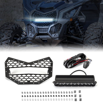 2017 - 2024 Can Am Maverick X3/Maverick X3 Max Steel Front Mesh Grille w/ 11" Single Row Straight Light Bar - WeiSen - 80205001