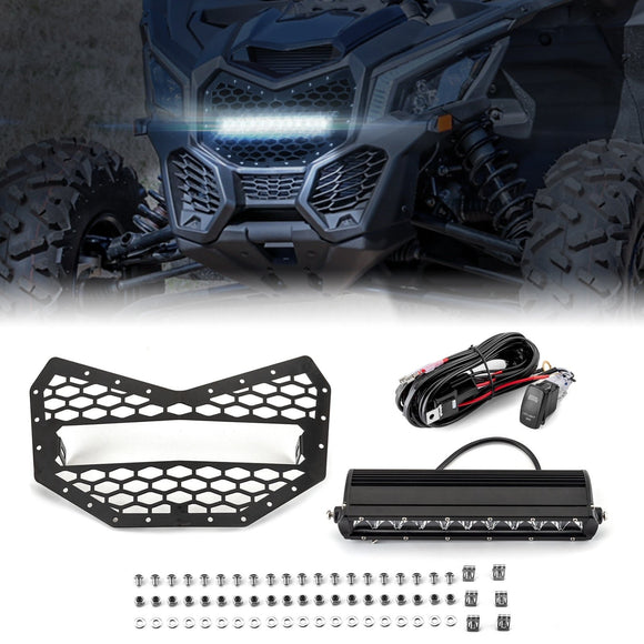 2017 - 2024 Can Am Maverick X3/Maverick X3 Max Steel Front Mesh Grille w/ 11" Single Row Straight Light Bar - WeiSen - 80205001