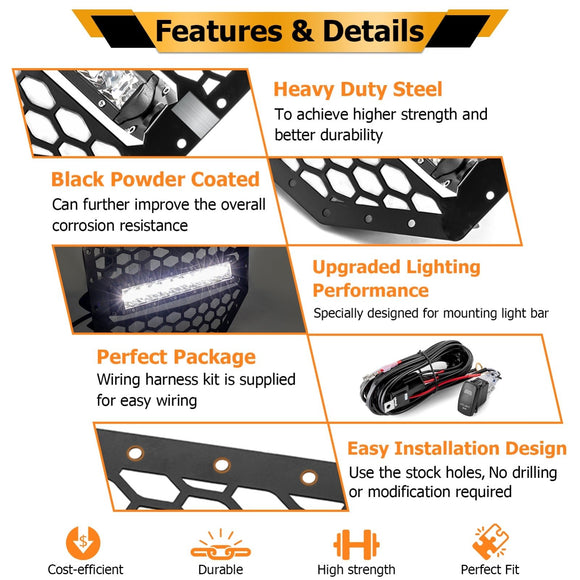 2017 - 2024 Can Am Maverick X3/Maverick X3 Max Steel Front Mesh Grille w/ 11" Single Row Straight Light Bar - WeiSen - 80205001