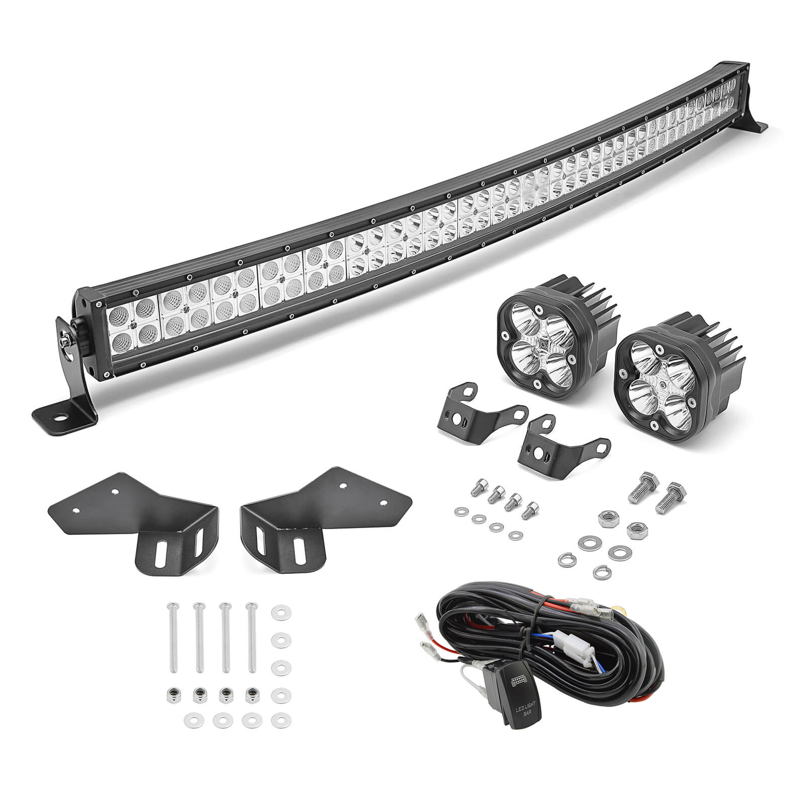 2017 - 2024 Can Am Maverick X3/X3 Max 42" Curved LED Light Bar & Light Pods Kit - WeiSen - ZT009 - B+70201006+LED009+WI004