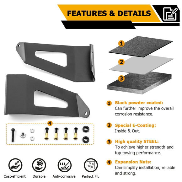 2017 - 2023 Ford F - 250/F - 350/F - 450 Super Duty Over - Windshield 50" Curved Light Bar Mounting Brackets - WeiSen - 70101042