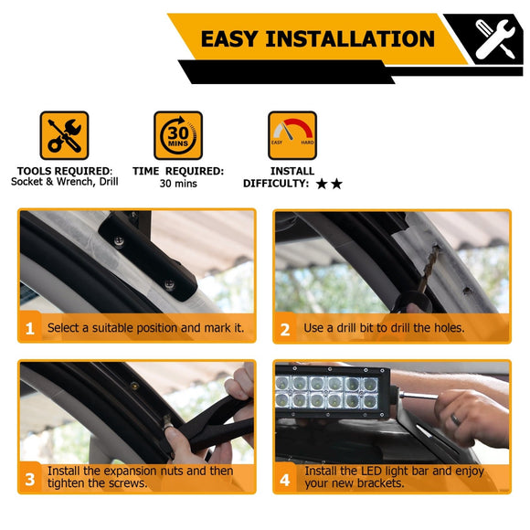 2017 - 2023 Ford F - 250/F - 350/F - 450 Super Duty Over - Windshield 50" Curved Light Bar Mounting Brackets - WeiSen - 70101042