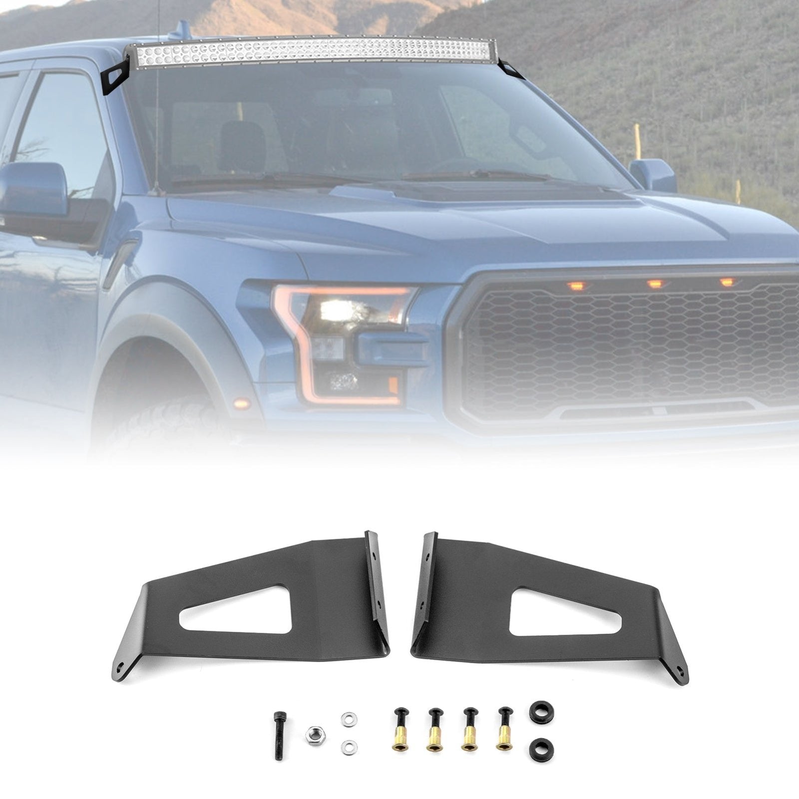 2017-2023 Ford F-250/F-350/F-450 Super Duty Over-Windshield 50" Curved Light Bar Mounting Brackets - Weisen