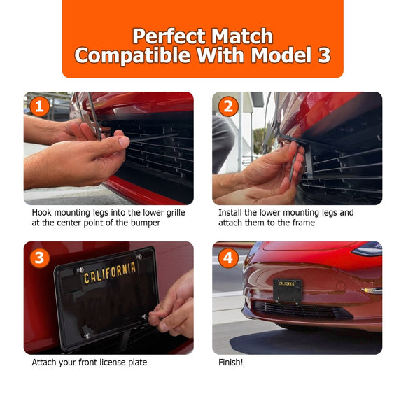2017 - 2024 Tesla Model 3 No Drill Front License Plate Bracket Holder - WeiSen - 70302013