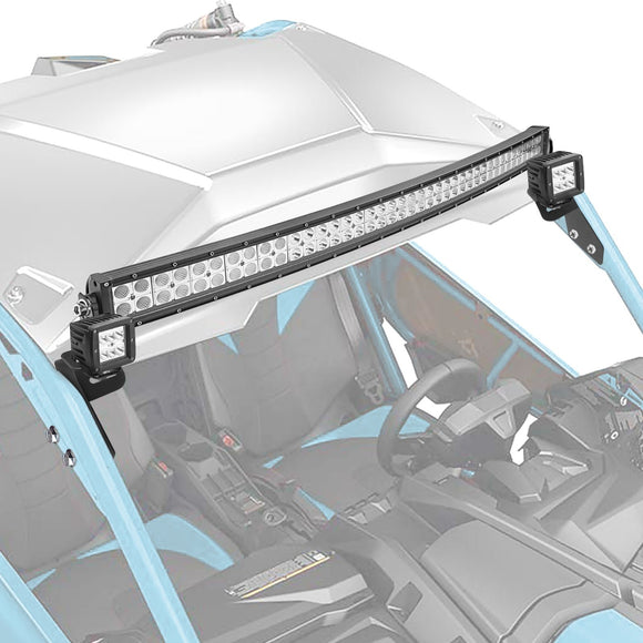 2017+ Can - am Maverick X3 Max Roof 42" Curved LED Light Bar+LED Light Pod Mounts Wire - WeiSen - ZT009 - B+LED001+LED009+WI004