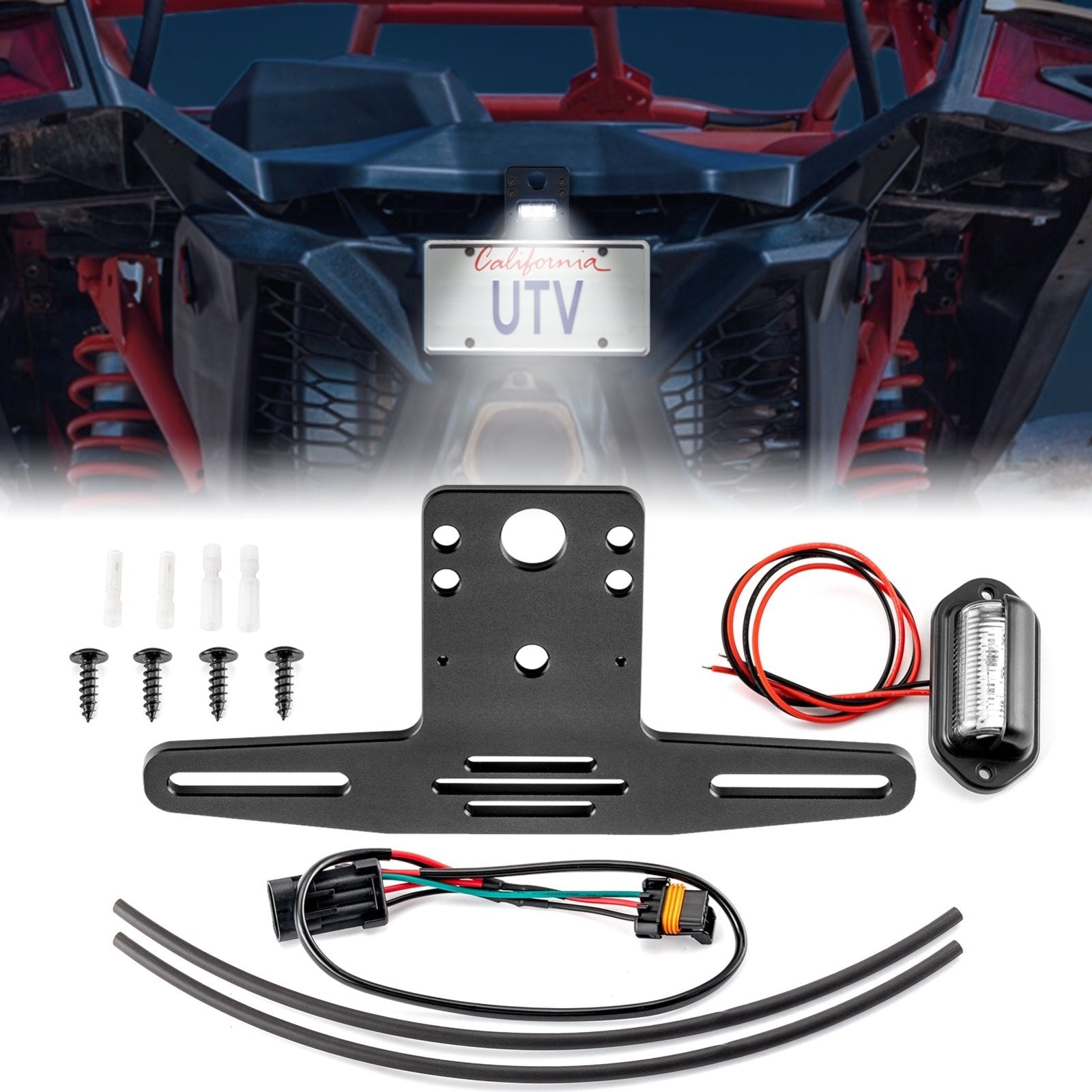 2017+ Can-AM Maverick X3 UTV LED License Plate Frame Holder w/ Auxiliary Power Plug - Weisen