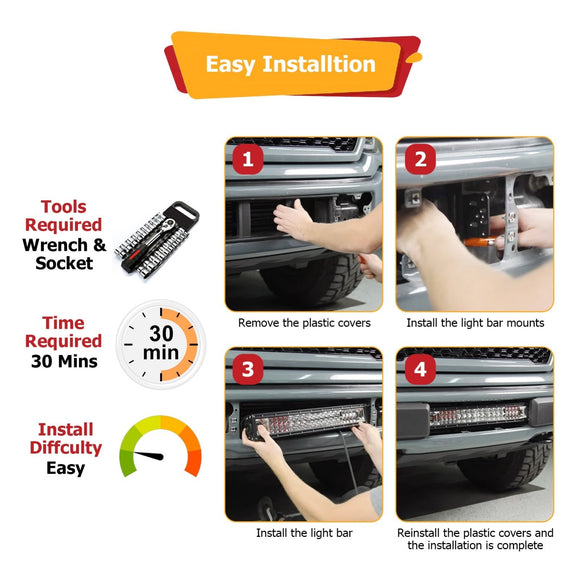 2018 - 2020 Ford F150 Steel Front Bumper 20" Straight LED Light Bar Mount Bracket - WeiSen - 70102045