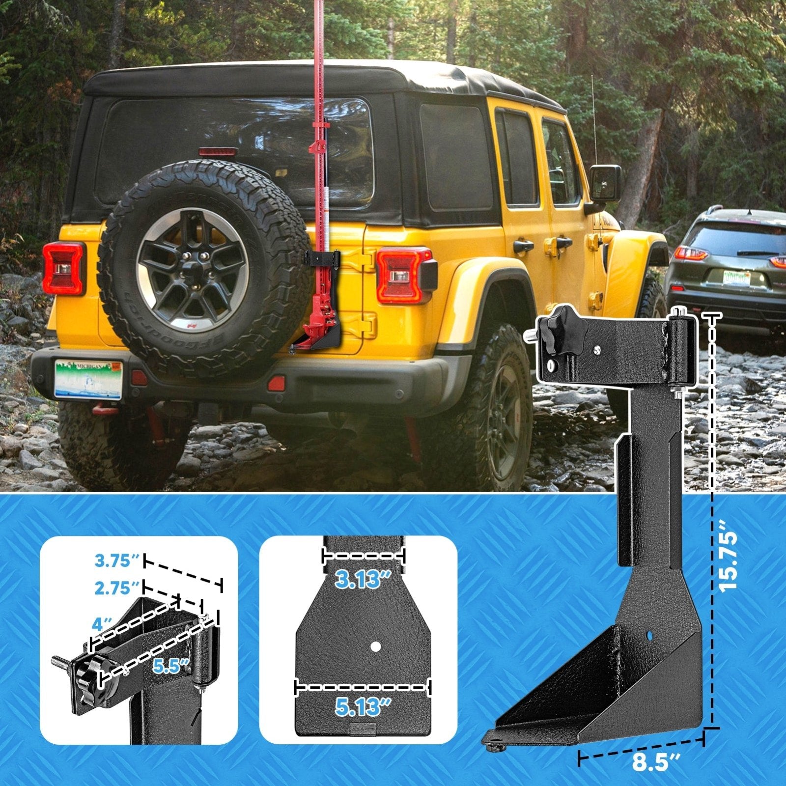 2018-2023 Jeep Wrangler JL Hi-lift Jack Carrier Tailgate Door Hinge Mount Bracket Kit - Weisen