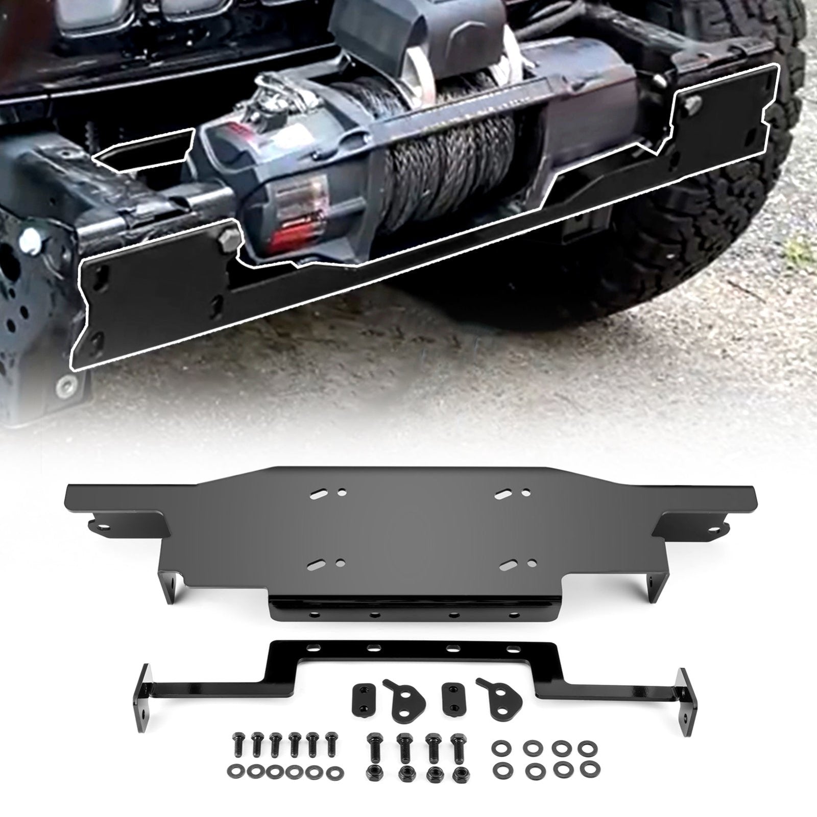 2018 - 2024 Jeep Wrangler JL/JLU & Gladiator w/ Metal Bumper Winch Mount Plate Bracket Kit - WeiSen - 70109001