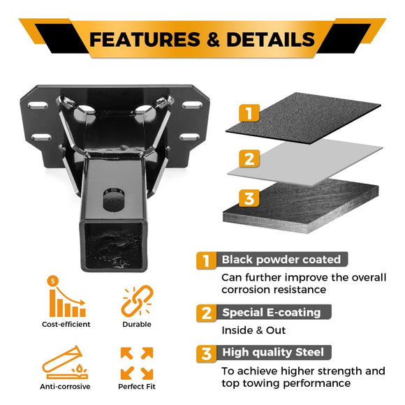 2018 - 2024 Polaris Ranger XP 1000 / Crew UTV Front Steel 2" Receiver Hitch Trailer Hitch - WeiSen - 80107012