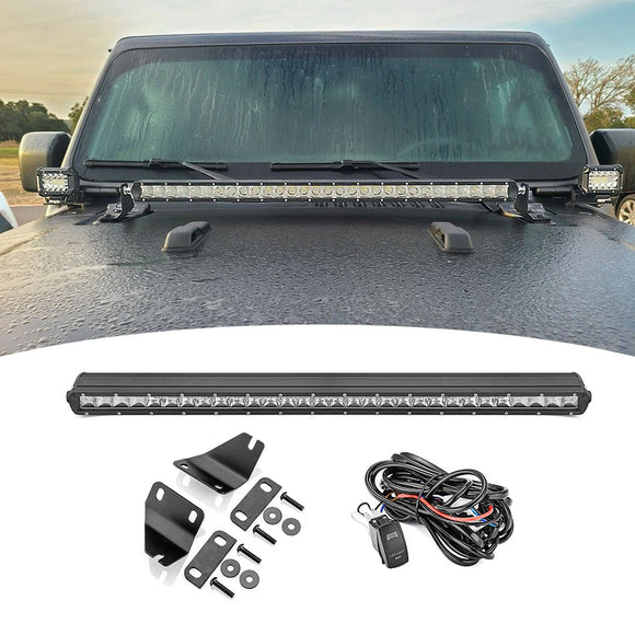 2018 - 2025 Jeep Wrangler JL 31" 150W Slim LED Light Bar Hood Upper Bracket Kit - WeiSen - ZT128+LED014+WI002