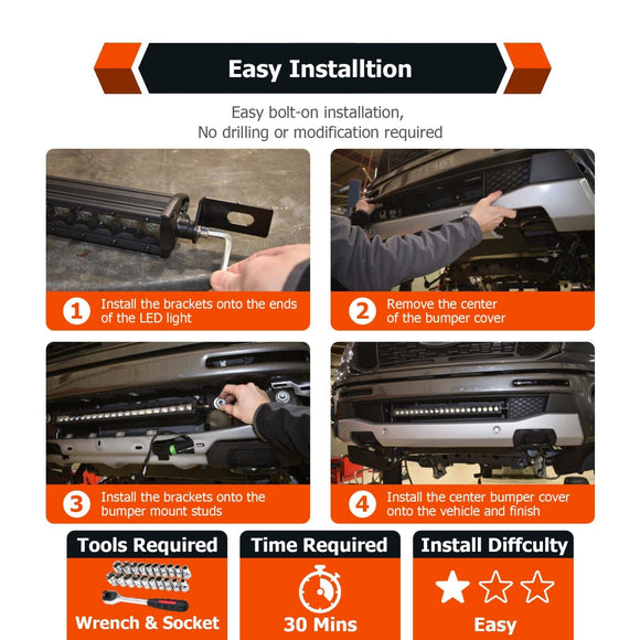 2019 - 2024 Ford Ranger Front Bumper 22" Straight LED Light Bar Mount Bracket - WeiSen - 70102046