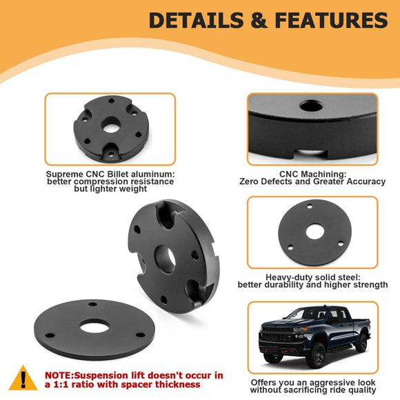 2019 - 2024 Chevy Silverado 1500 2WD/4WD Billet Aluminum Front 2" Leveling Lift Kit - WeiSen - 70401023