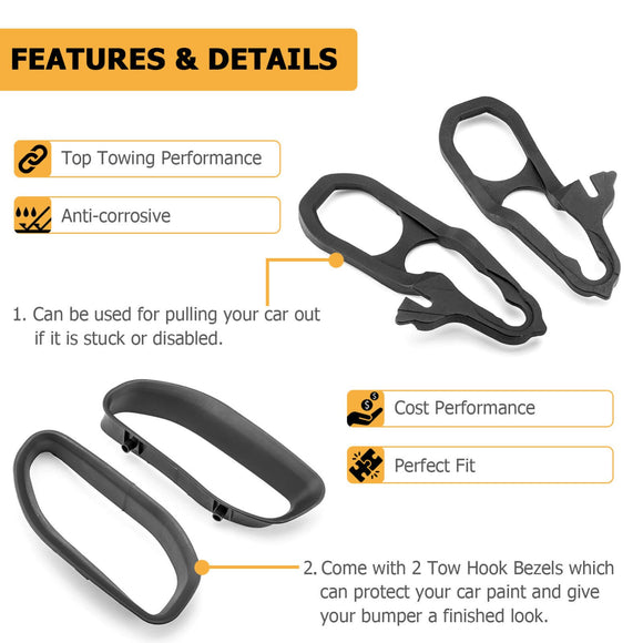 2019 - 2024 Dodge Ram 1500 DT 2Pcs Front Bumper Tow Hooks Kit Black With Tow Hook Bezels - WeiSen - 70304019