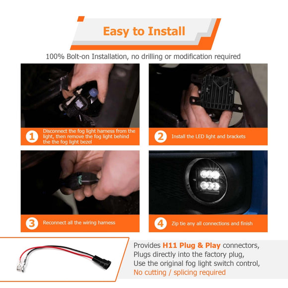 2019 - 2024 Dodge Ram 1500 Front Bumper LED Fog Light Kit w/ H11 Plug & Play Adapters - WeiSen - 70102041