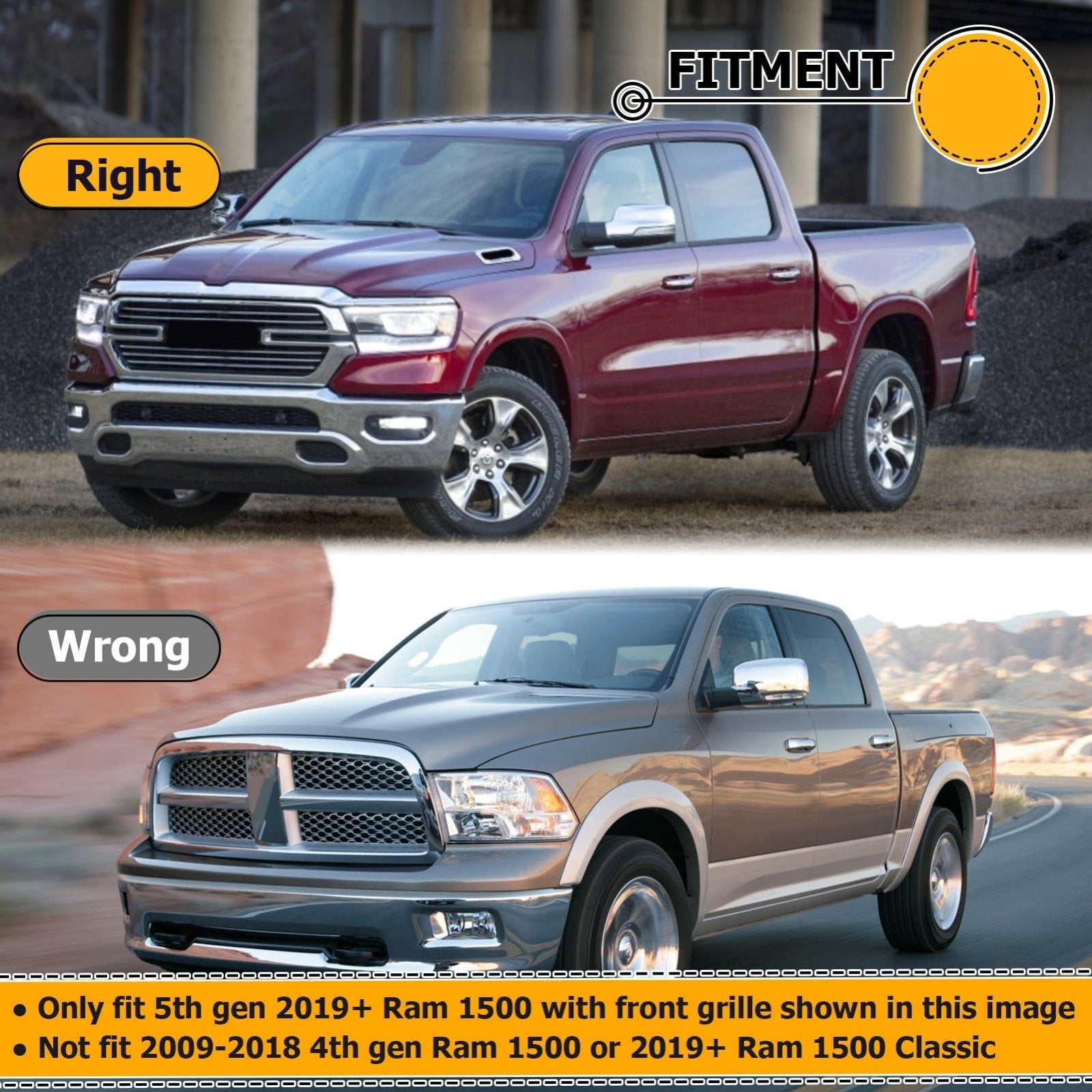 2019+ 5th Gen Dodge Ram 1500 2Pcs 6in Recessed LED Grille Light Bar Kit - Weisen