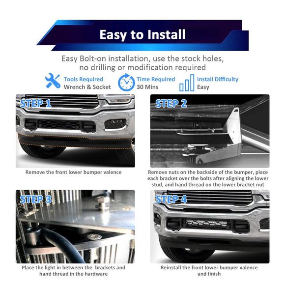 2019 - 2024 5th Gen Dodge Ram 2500/3500 Heavy Duty Steel Front Bumper 22" Straight LED Light Bar Mount Bracket - WeiSen - 70102049