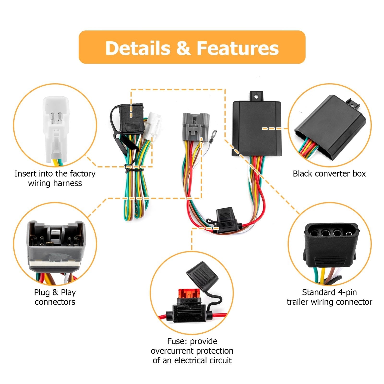 2020-2021 Lexus RX 350/RX 350L & 2008-2019 Toyota Highlande Vehicle-Side 4-Pin Trailer Wiring Harness - Weisen