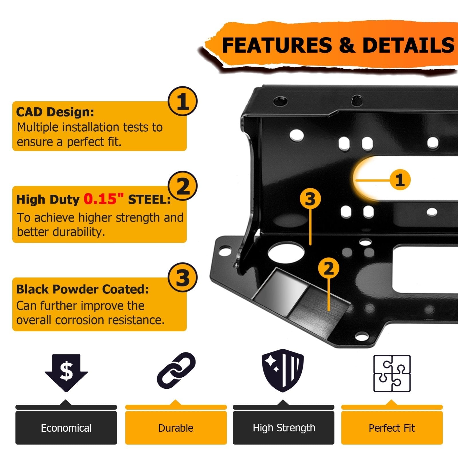 2020-2023 Polaris RZR PRO XP 2/4 Heavy Duty Steel UTV Winch Mounting Plate - Weisen