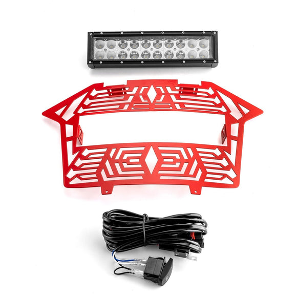 2020+ Polaris RZR Pro XP Turbo R Pro R Steel Front Mesh Grille w/ 11" Dual Row Straight Light Bar (#5456612 - 070) - WeiSen - 80205002