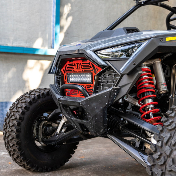 2020+ Polaris RZR Pro XP Turbo R Pro R Steel Front Mesh Grille w/ 11" Dual Row Straight Light Bar (#5456612 - 070) - WeiSen - 80205002