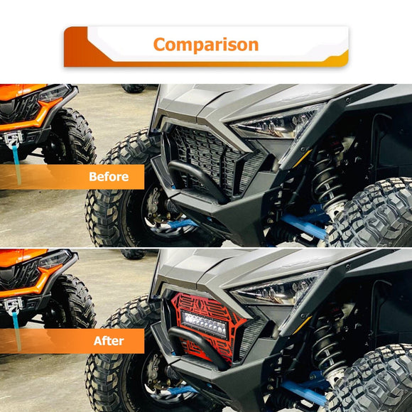 2020+ Polaris RZR Pro XP Turbo R Pro R Steel Front Mesh Grille w/ 11" Dual Row Straight Light Bar (#5456612 - 070) - WeiSen - 80205002