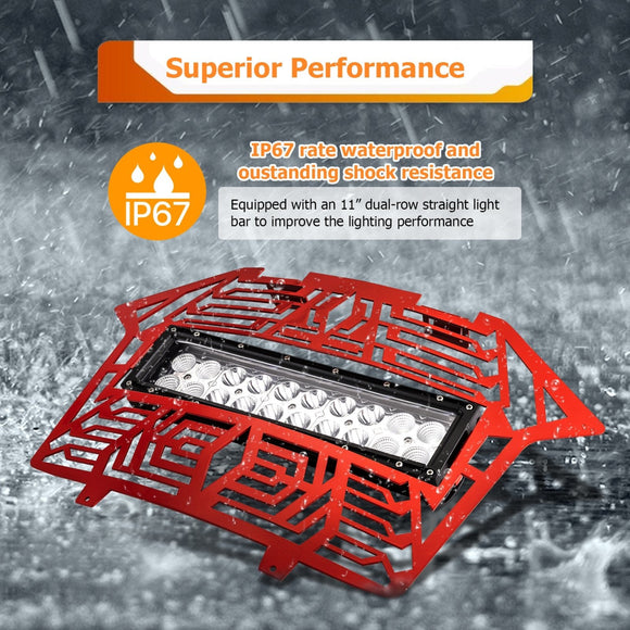 2020+ Polaris RZR Pro XP Turbo R Pro R Steel Front Mesh Grille w/ 11" Dual Row Straight Light Bar (#5456612 - 070) - WeiSen - 80205002