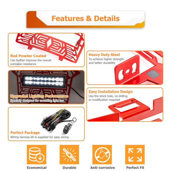 2020+ Polaris RZR Pro XP Turbo R Pro R Steel Front Mesh Grille w/ 11" Dual Row Straight Light Bar (#5456612 - 070) - WeiSen - 80205002