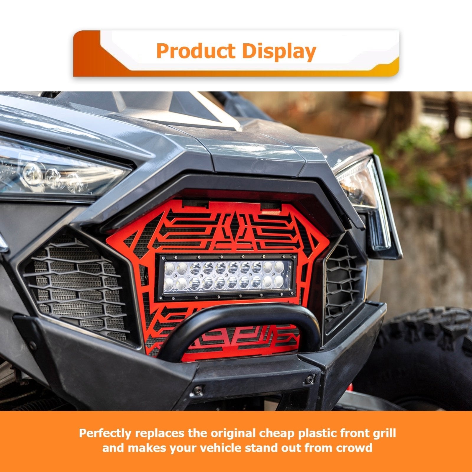 2020+ Polaris RZR Pro XP Turbo R Pro R Steel Front Mesh Grille w/ 11" Dual Row Straight Light Bar (#5456612 - 070) - WeiSen - 80205002