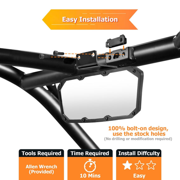 2020+ Polaris RZR Pro XP /Turbo R /Pro R Tempered Glass Center Rear View Mirror - WeiSen - 80301035